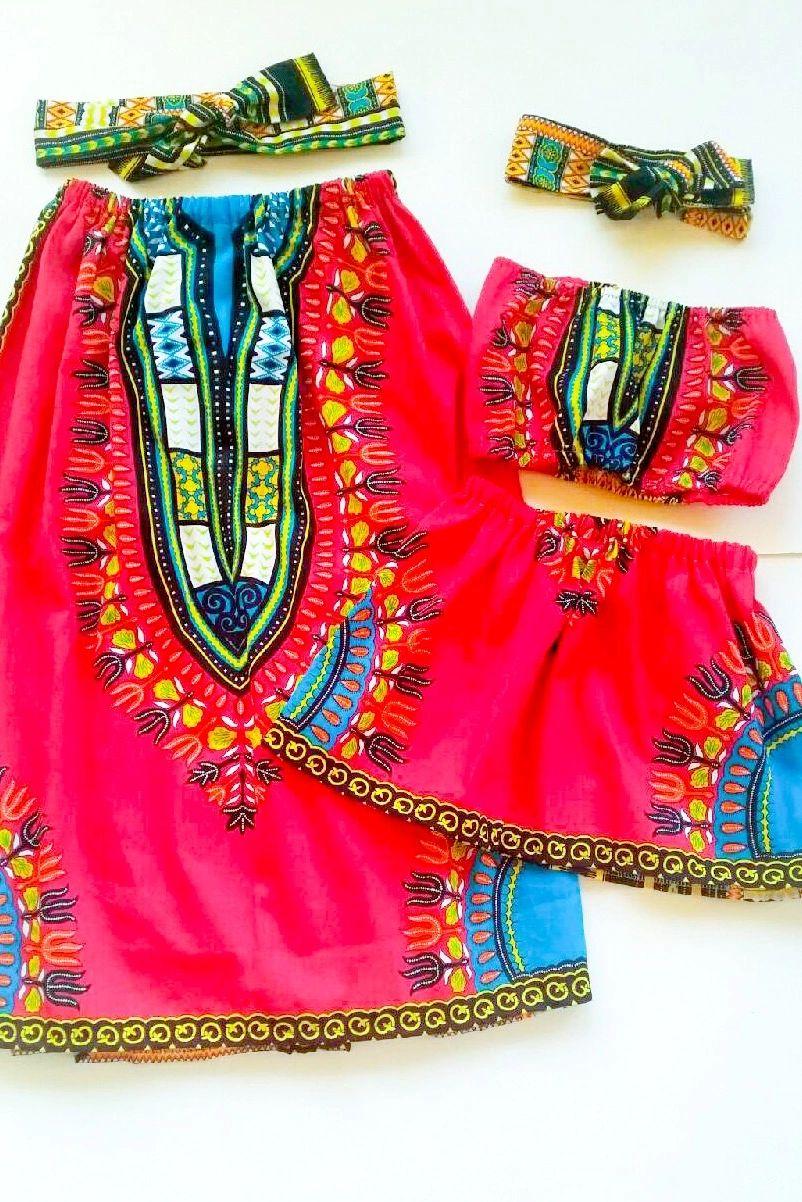 African Clothing. Mommy and me african skirts. Mommy and me dashiki. Mom and Baby african skirt set. Mommy and me matching outfits.Pink