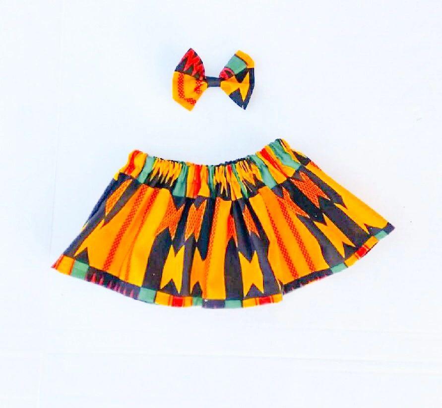 African Skirt and Bow Set. Mother Daughter matching outfit optional
